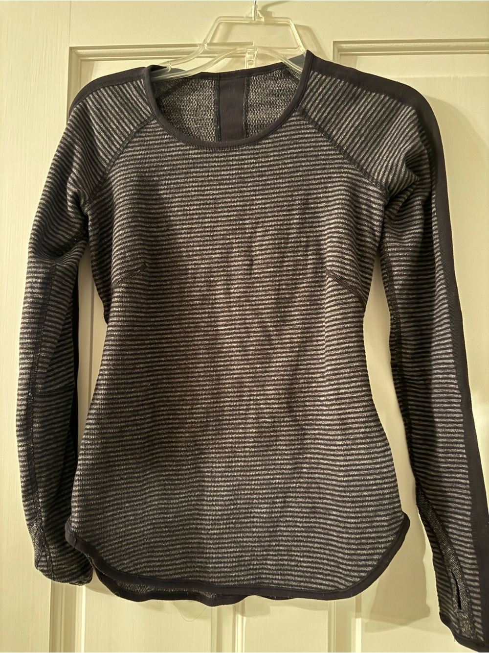 lululemon athletica Striped Long-Sleeve Crew in Dark Gray and Black